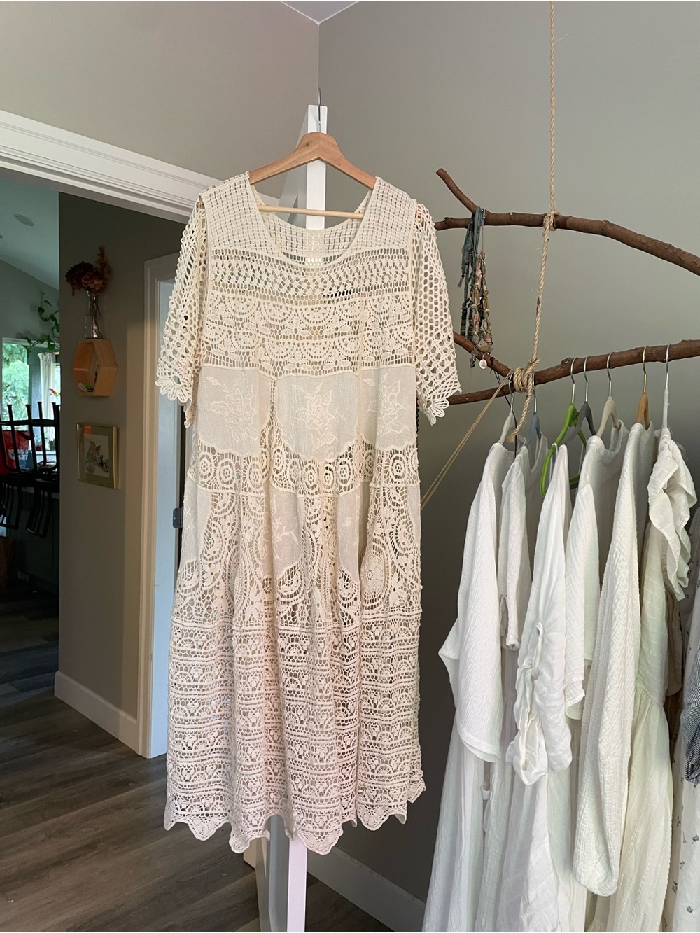 Handmade one of a kindBoho Crochet Lace dress in cream OS